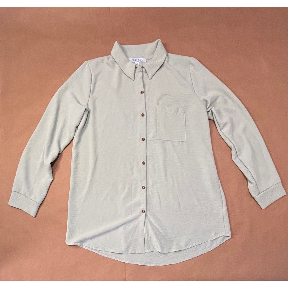 Blue Sol‎ Sage Green Button Down Blouse Womens Medium